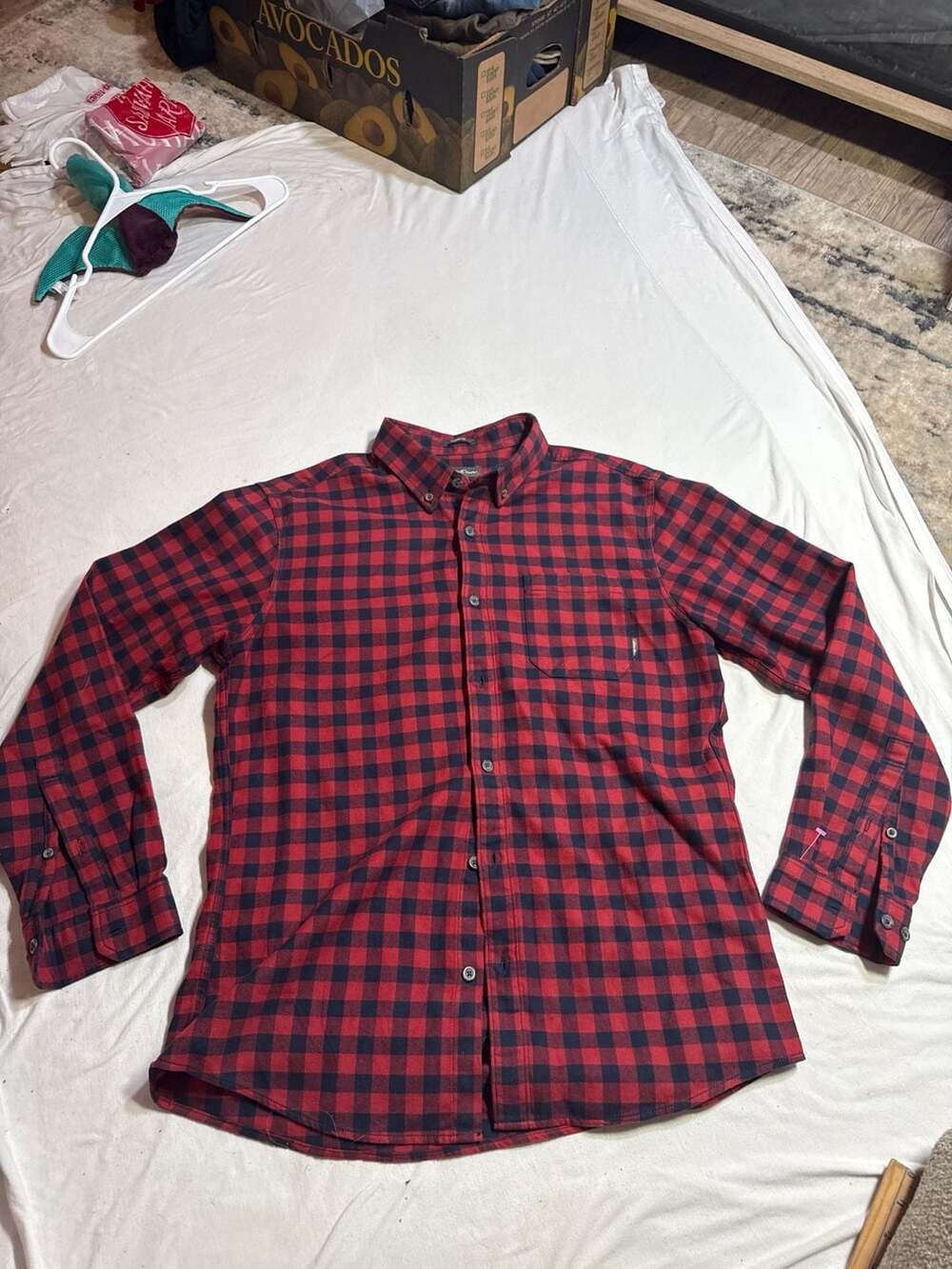 Eddie Bauer Mens Classic Fit Long Sleeve Flannel Shirt Red Black Buffalo Check M